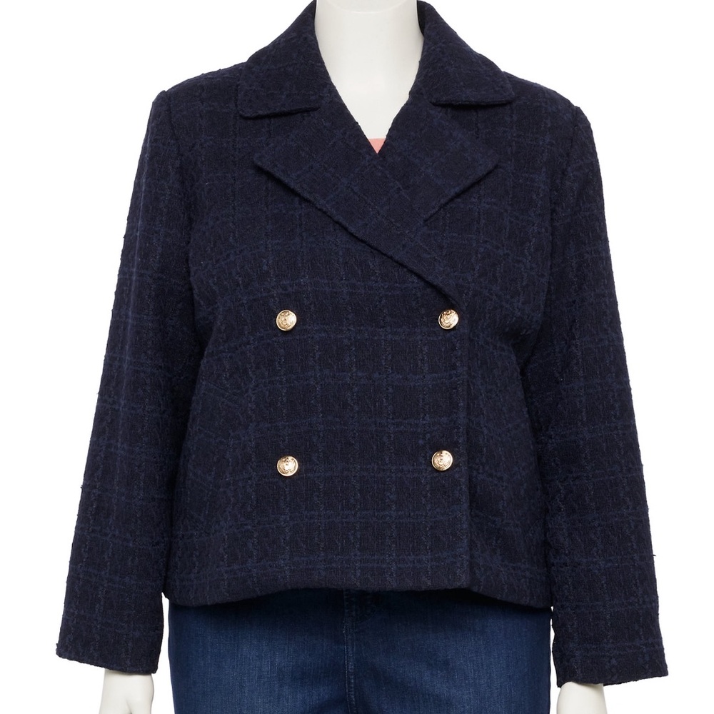 NWT 0X or 4X Lauren Conrad Navy‎ Plaid Jacket